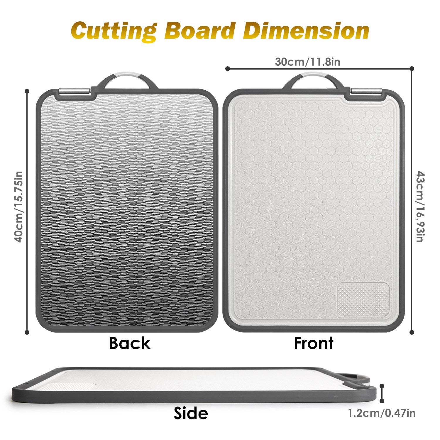 2-Piece Double-Sided Cutting Board Set – Stainless Steel & Plastic Chopping Board with Sharpener & Grinding Zone