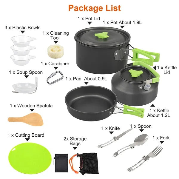 16Pcs Camping Cooking Ware Set Camping Stove Cookware Kit