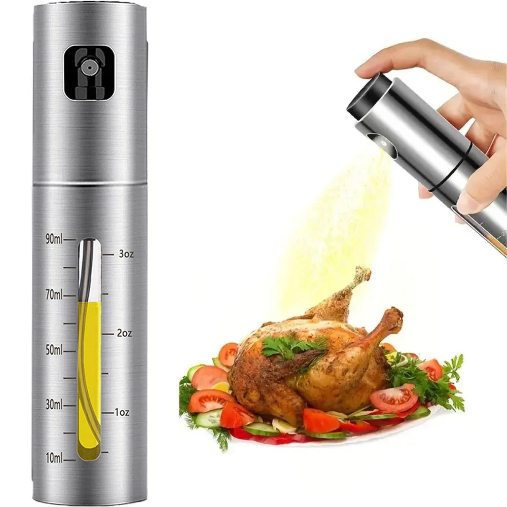 Stainless Steel Olive Oil Sprayer Bottle – High-Pressure Leakproof Fuel Spray Mister for Cooking & Barbecue