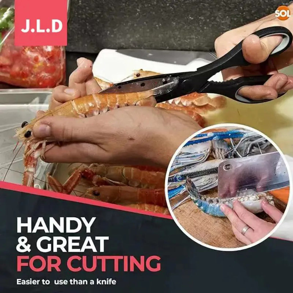 Multifunctional Heavy-Duty Food Scissors – Sharp Kitchen Shears with Walnut Cracker, Bottle & Can Opener