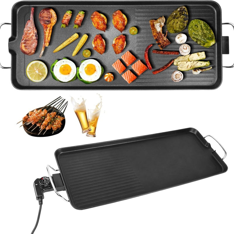 48cm Electric Teppanyaki Table Top Griddle BBQ Hot Plate Barbecue Grill Pan Non-Stick