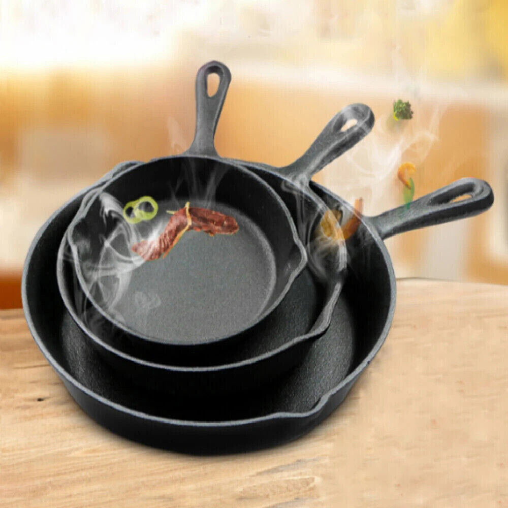 Pre-Seasoned Cast Iron Skillet Set – 3-Piece Non-Stick Griddle Pan