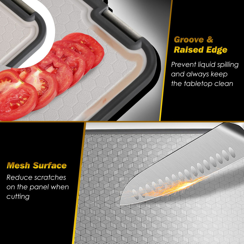 2-Piece Double-Sided Cutting Board Set – Stainless Steel & Plastic Chopping Board with Sharpener & Grinding Zone