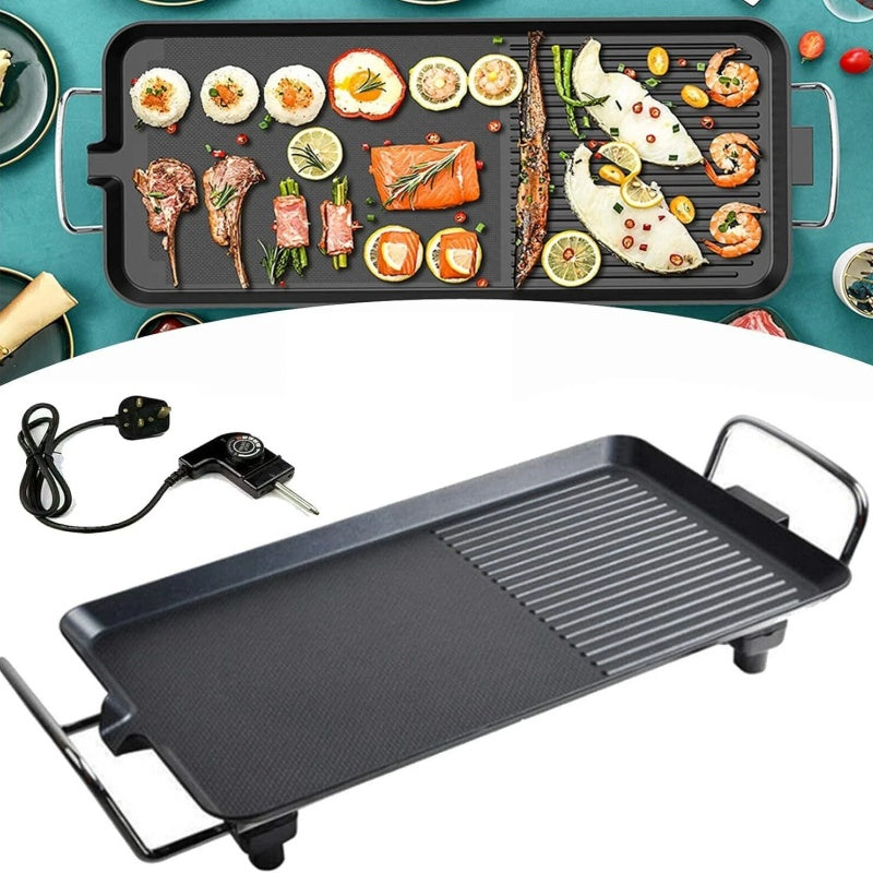 48cm Electric Teppanyaki Table Top Griddle BBQ Hot Plate Barbecue Grill Pan Non-Stick