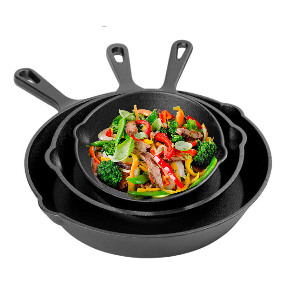 Pre-Seasoned Cast Iron Skillet Set – 3-Piece Non-Stick Griddle Pan