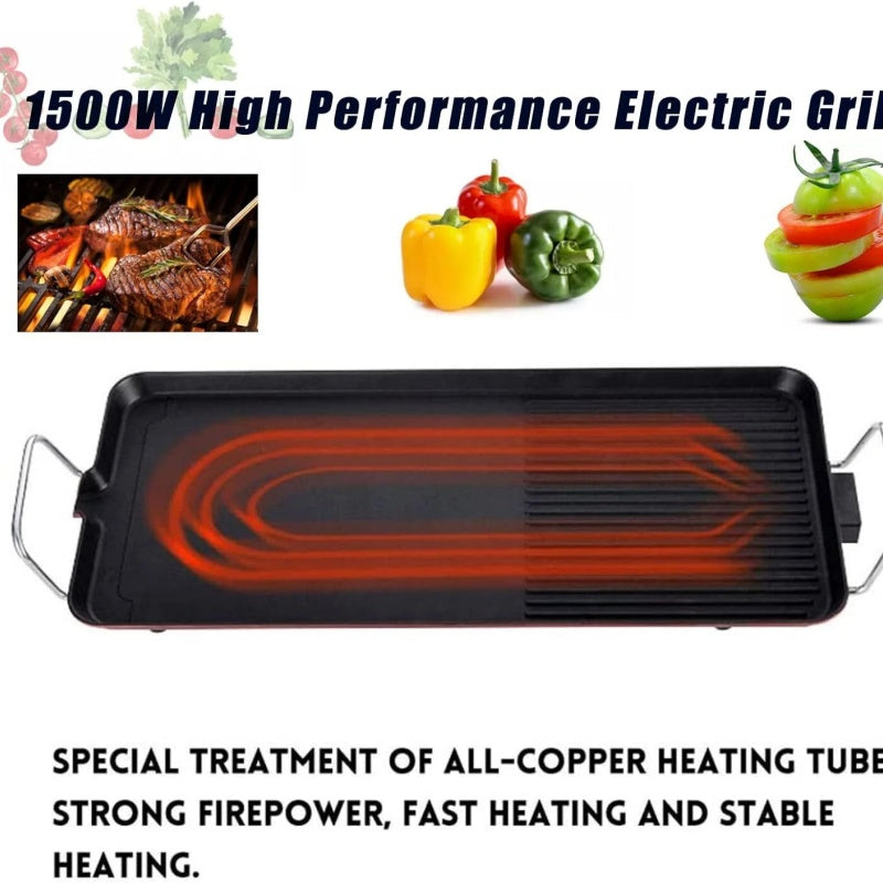 48cm Electric Teppanyaki Table Top Griddle BBQ Hot Plate Barbecue Grill Pan Non-Stick