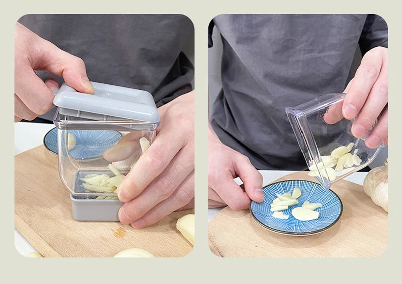 Manual Garlic Press and Grater Tool - Stainless Steel Garlic Chopper, Cutter & Peeler Set