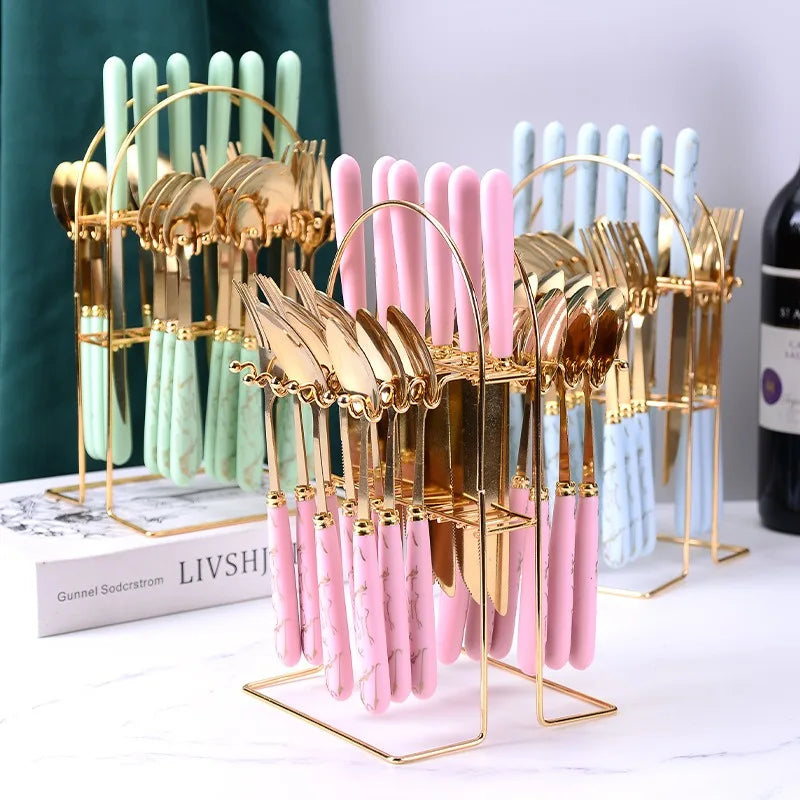 24 Piece Stainless Steel Tableware Nordic Household Knife Fork Coffee Spoon Gift Box Set