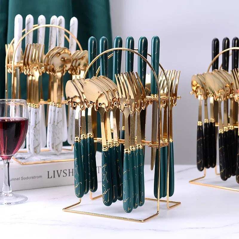 24 Piece Stainless Steel Tableware Nordic Household Knife Fork Coffee Spoon Gift Box Set