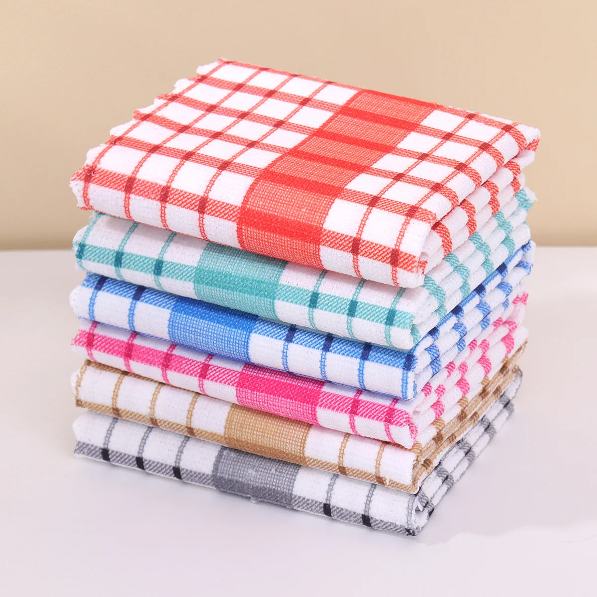 6pcs/12pcs Modern Printed Checkered Dish Towels, Scouring Pads, Kitchen Towels, Super Soft with Strong Absorbency Kitchen Towels