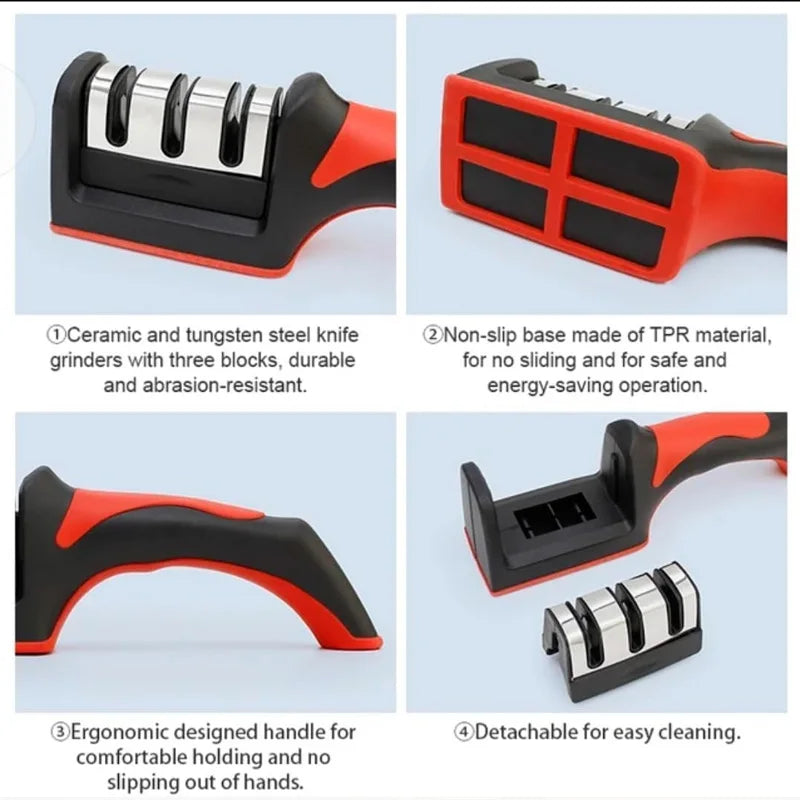 3-Stage Knife Sharpener Set | Diamond & Ceramic Rods for Kitchen & Outdoor Knives
