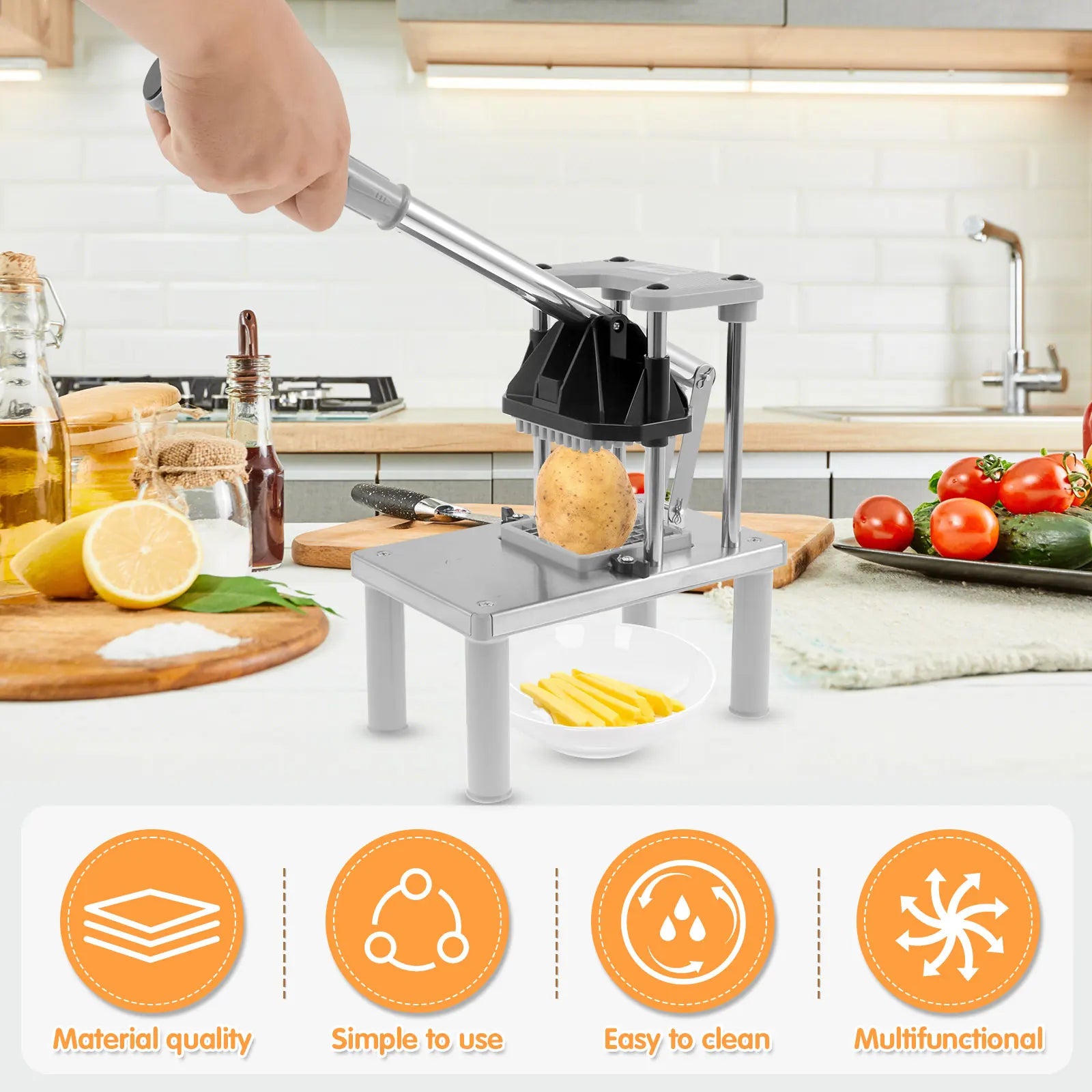 1 Pc Multi-functional Vegetable Fruit Chopper Stainless Steel Potato Slicer with 2 Replacement Blades Manual French Fry Cutter