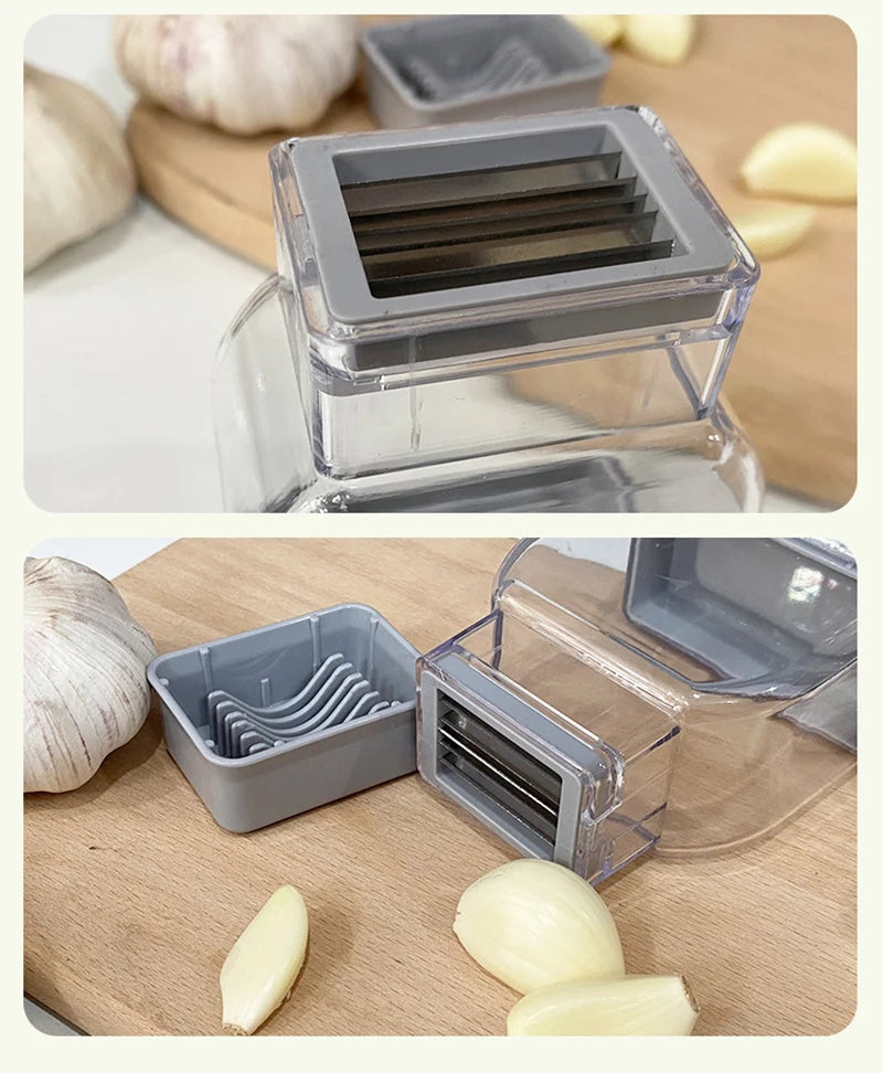 Manual Garlic Press and Grater Tool - Stainless Steel Garlic Chopper, Cutter & Peeler Set