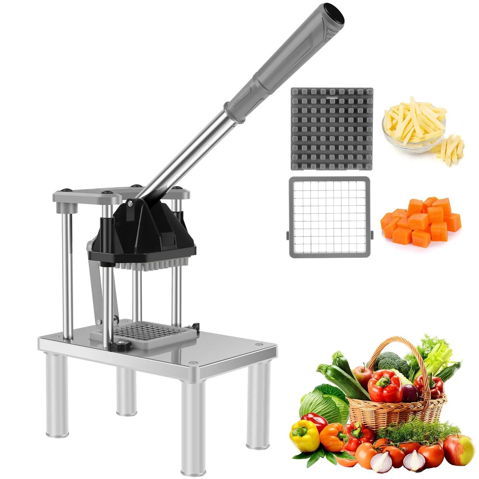 1 Pc Multi-functional Vegetable Fruit Chopper Stainless Steel Potato Slicer with 2 Replacement Blades Manual French Fry Cutter