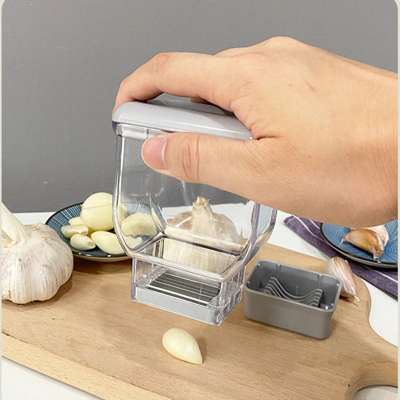 Manual Garlic Press and Grater Tool - Stainless Steel Garlic Chopper, Cutter & Peeler Set