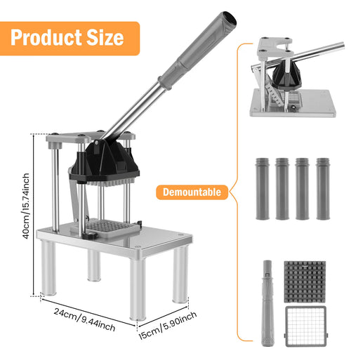 1 Pc Multi-functional Vegetable Fruit Chopper Stainless Steel Potato Slicer with 2 Replacement Blades Manual French Fry Cutter