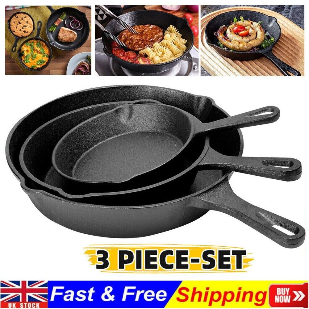 Pre-Seasoned Cast Iron Skillet Set – 3-Piece Non-Stick Griddle Pan