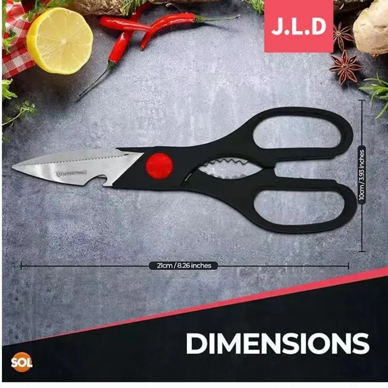 Multifunctional Heavy-Duty Food Scissors – Sharp Kitchen Shears with Walnut Cracker, Bottle & Can Opener