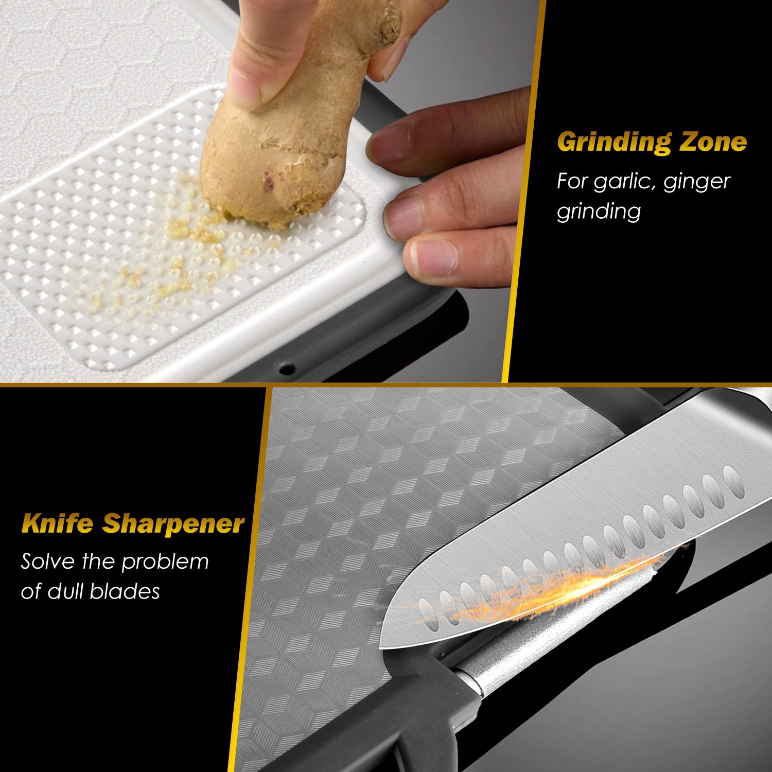 2-Piece Double-Sided Cutting Board Set – Stainless Steel & Plastic Chopping Board with Sharpener & Grinding Zone