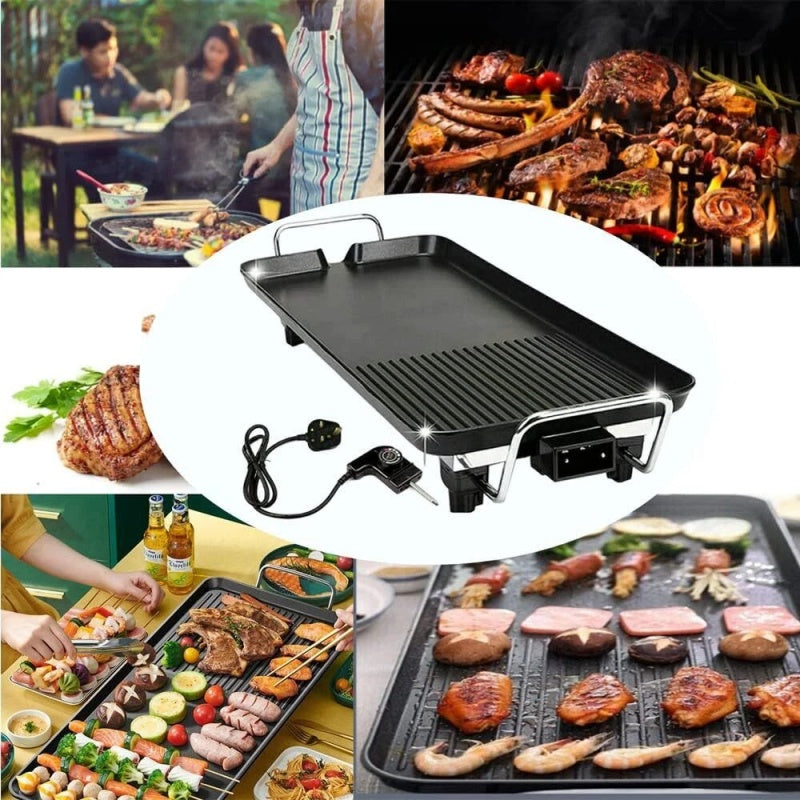 48cm Electric Teppanyaki Table Top Griddle BBQ Hot Plate Barbecue Grill Pan Non-Stick