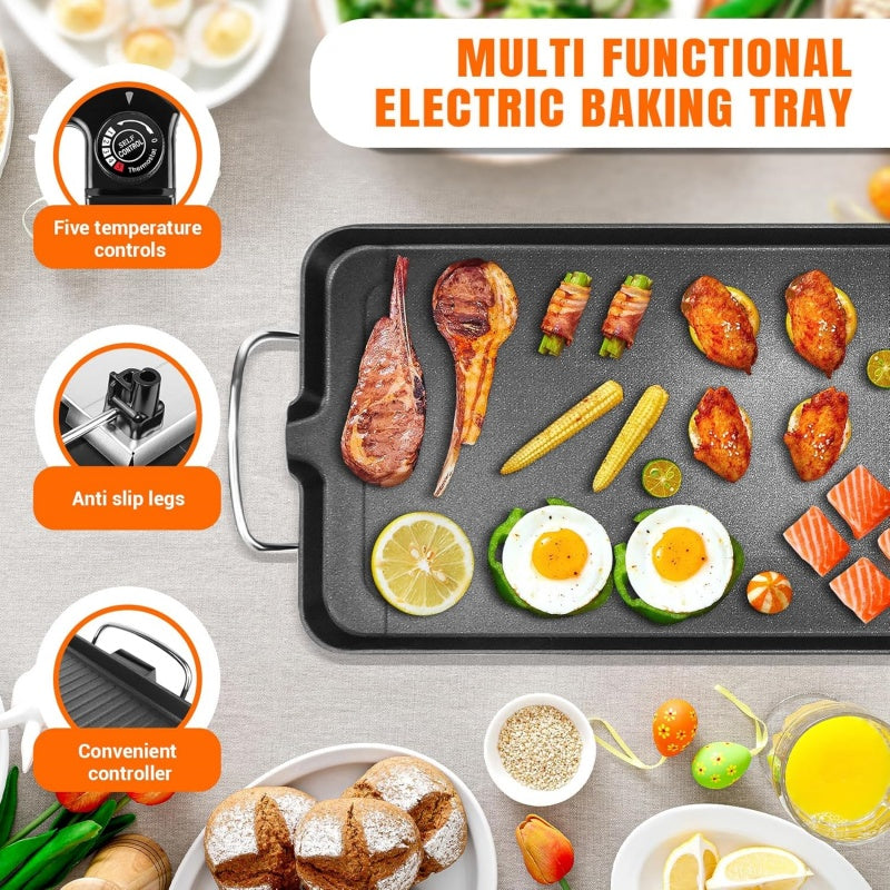 48cm Electric Teppanyaki Table Top Griddle BBQ Hot Plate Barbecue Grill Pan Non-Stick