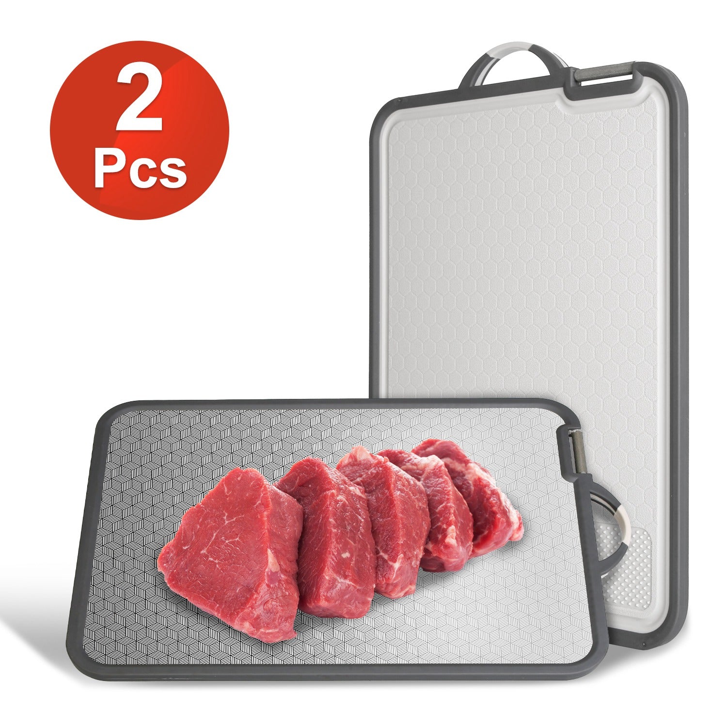 2-Piece Double-Sided Cutting Board Set – Stainless Steel & Plastic Chopping Board with Sharpener & Grinding Zone