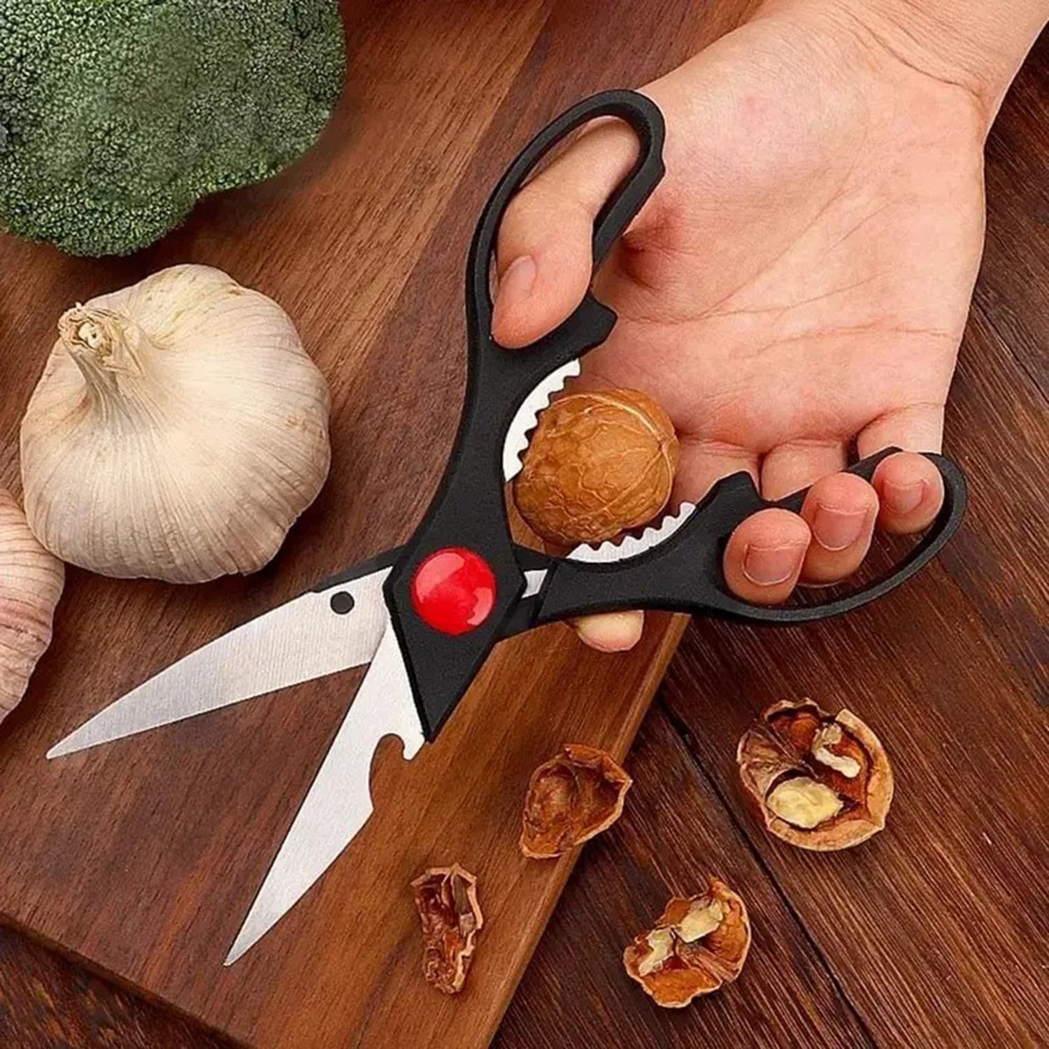 Multifunctional Heavy-Duty Food Scissors – Sharp Kitchen Shears with Walnut Cracker, Bottle & Can Opener