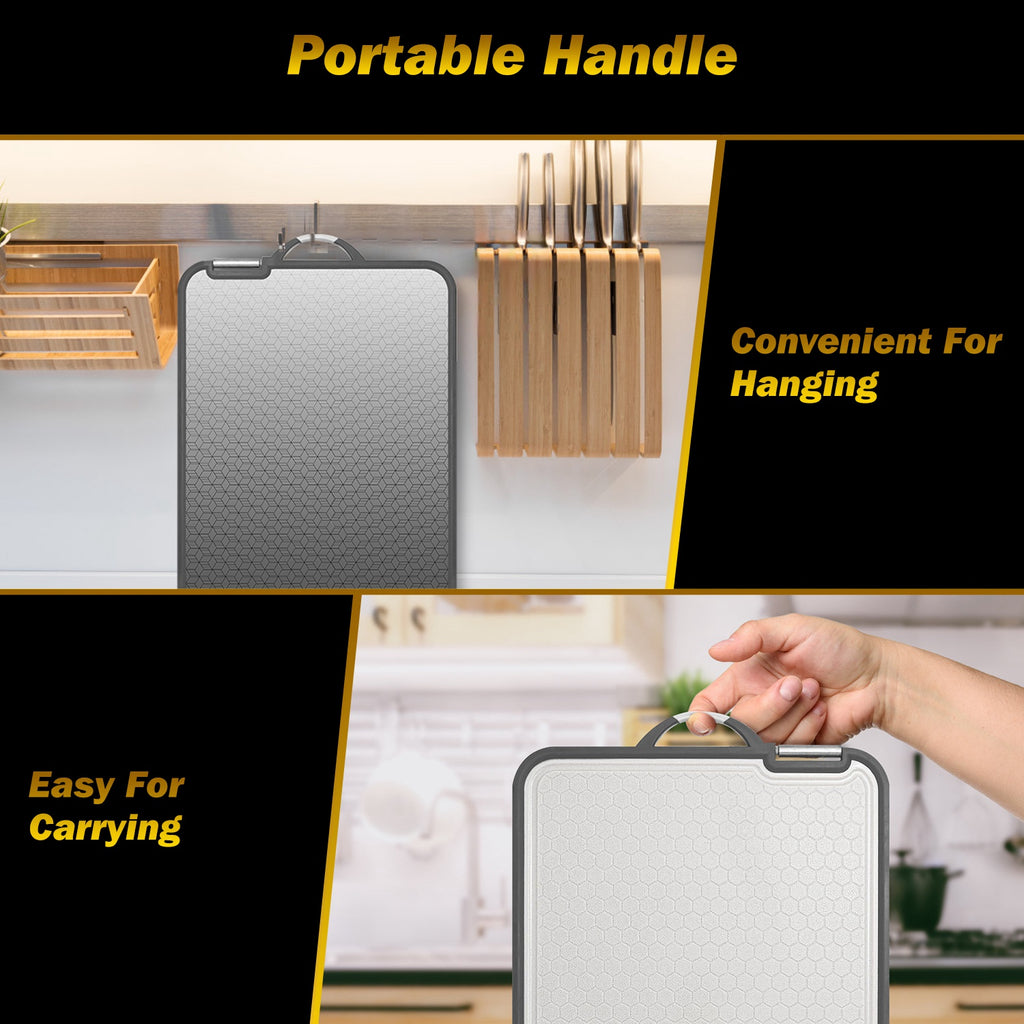 2-Piece Double-Sided Cutting Board Set – Stainless Steel & Plastic Chopping Board with Sharpener & Grinding Zone