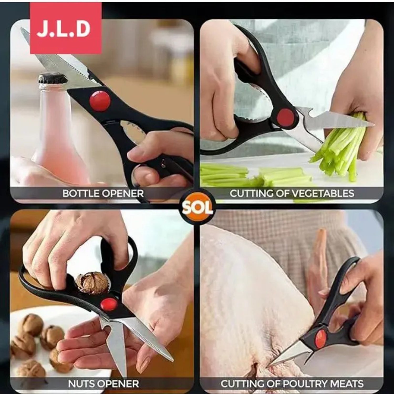 Multifunctional Heavy-Duty Food Scissors – Sharp Kitchen Shears with Walnut Cracker, Bottle & Can Opener
